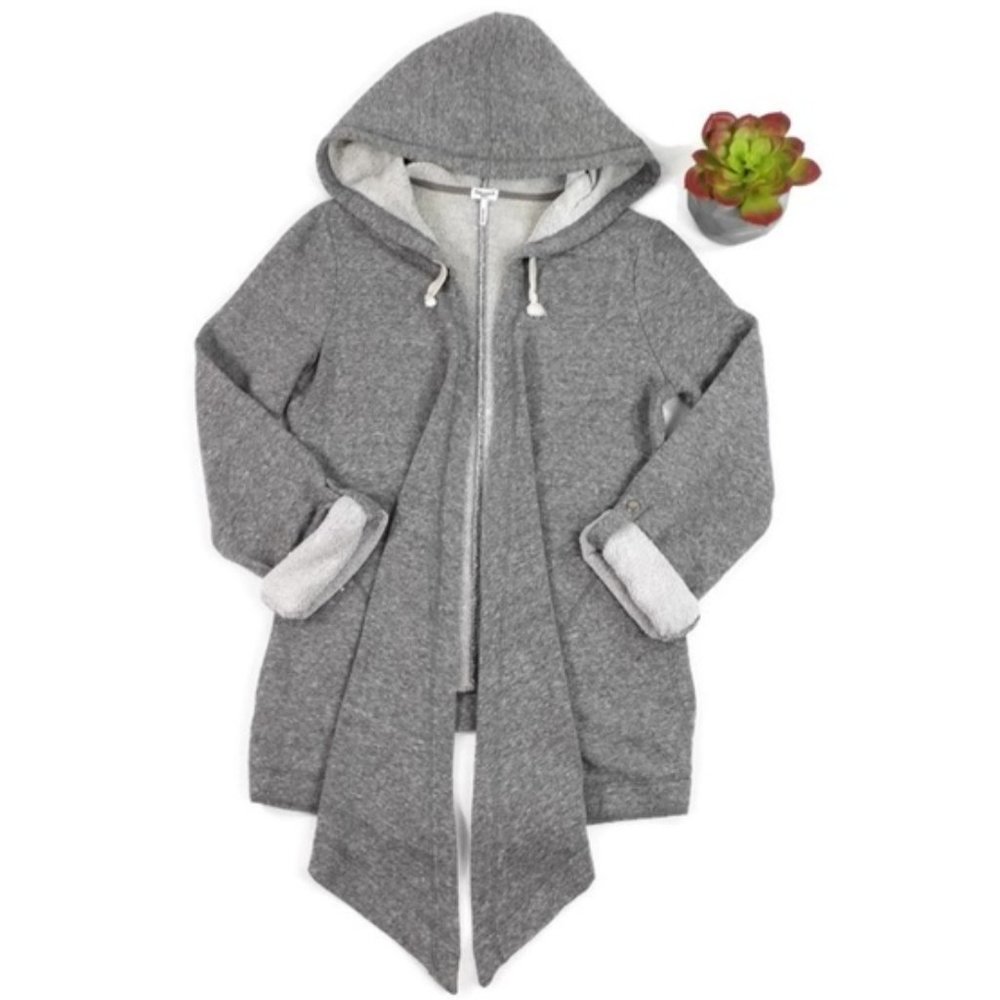 Splendid Heather Gray Open Front Drawstring Hooded Jacket Womens Size Small